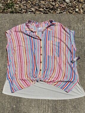 No Boundaries Bright Multicolor Striped Button-Front Blouse 3X XXXL New
